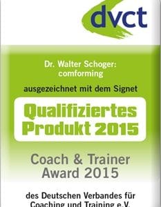 comforming mit dem dvct-Signet "Qualifiziertes Produkt 2015" beim Coach & Trainer Award des dvct ausgezeichnet